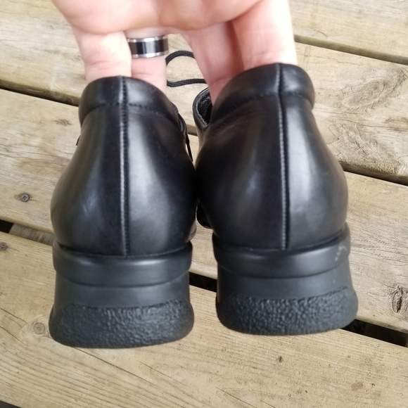 Vintage 90s y2k Mephisto Comfort Square Toe Chunky Heel Black Leather Oxfords 8 - Picture 10 of 10